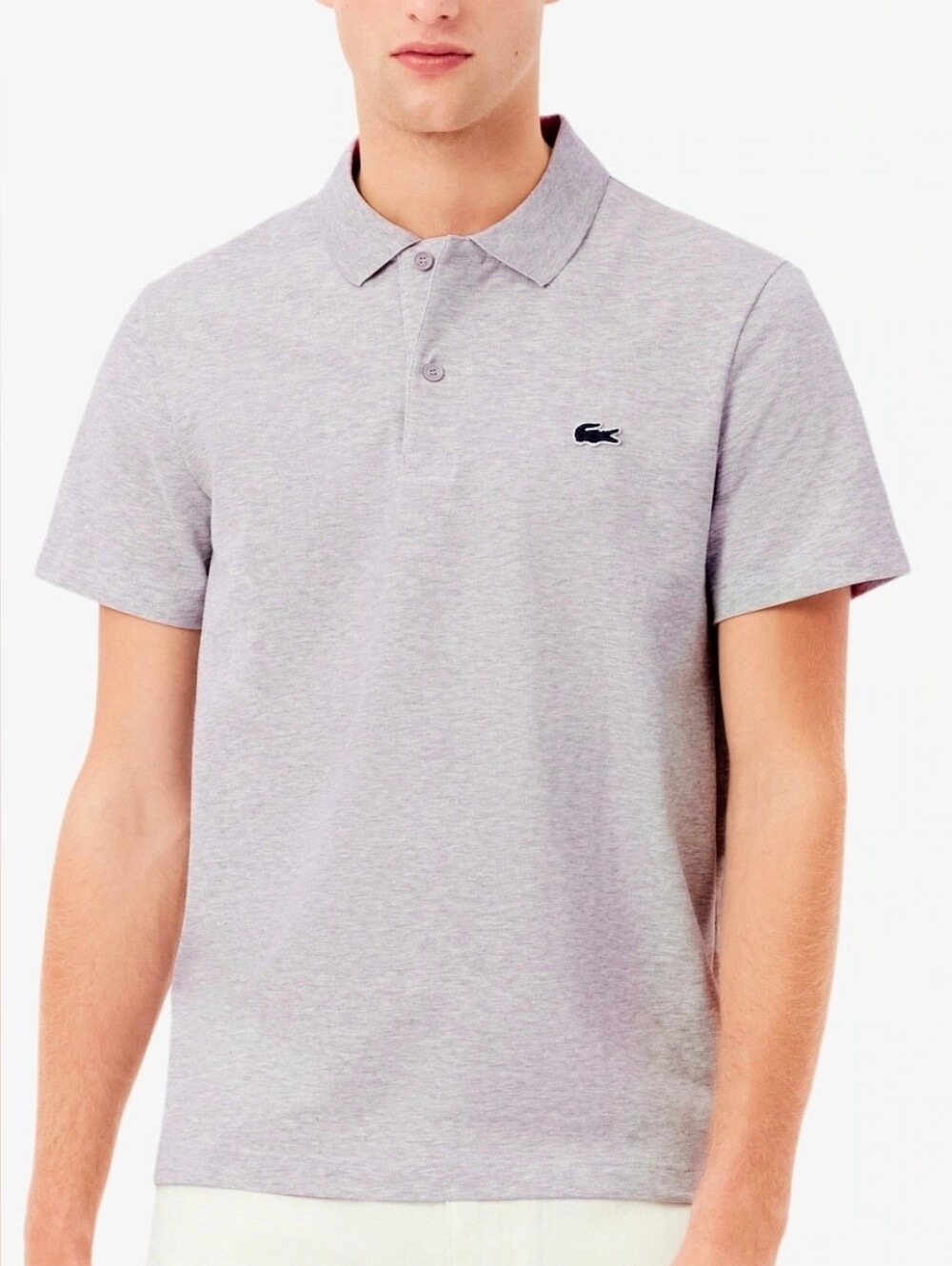 Lacoste Men's Light Grey Polo with Green Crocodile Logo Size L
